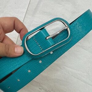 Banana Republic Teal Leather Belt with Silver Buckle